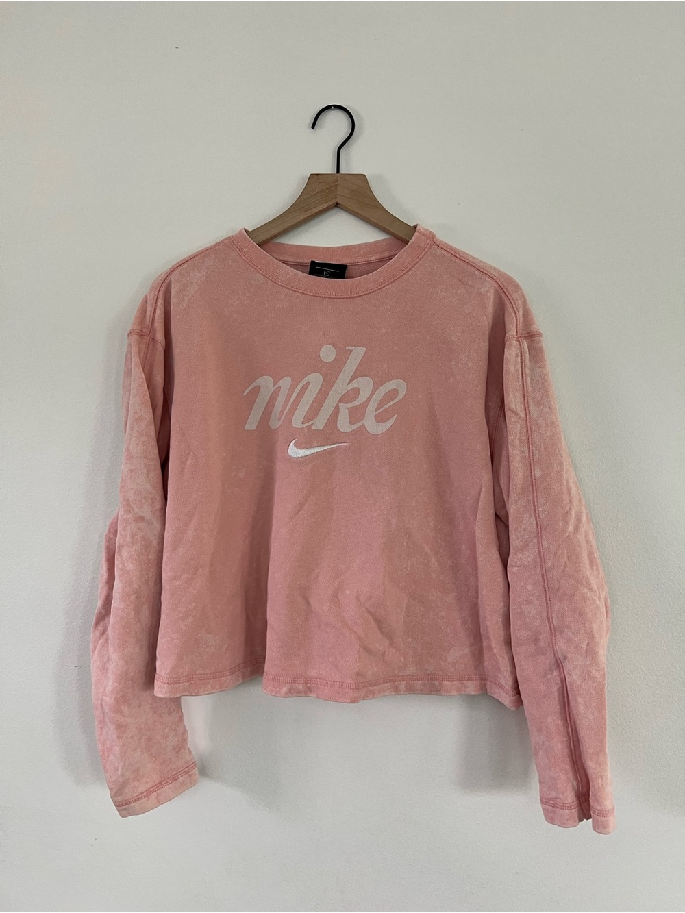 Nike Pink Acid Washed Cropped Sweatshirt - Women's - 100% Cotton